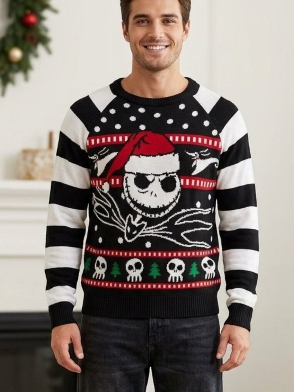 Jack Skellington Nightmare before Christmas Cotton Knit Sweater Men Sz XL Unisex